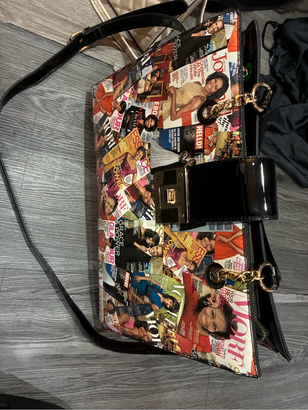 Multicolor Magazine Collage Shoulder Bag - Women